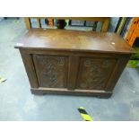 Carved oak narrow hall chest