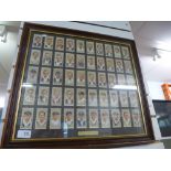 A Framed set of Cricketers 1934 cigarette cards and a frame of Odgens Cinema Gold cigarette cards