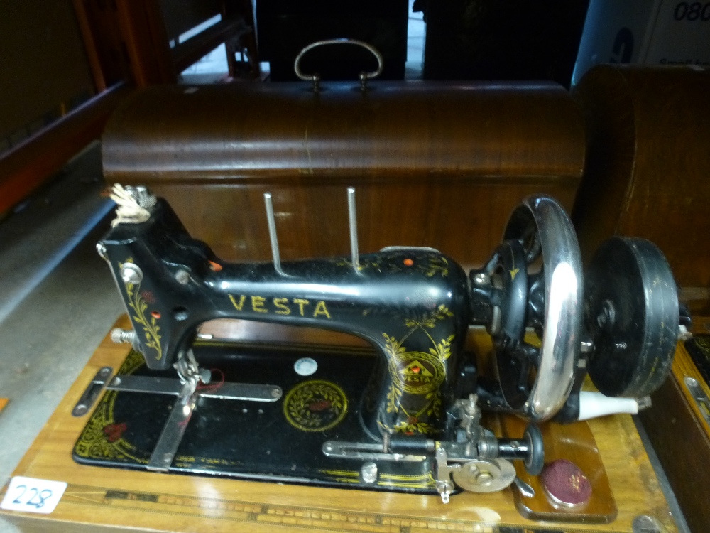 Old cased Singer sewing machine Y8756749 together with a Vesta example - Image 2 of 2