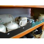 2 Boxes of mixed items to incl. Wedgwood Rasperry cane tableware, glass cake stand, marbles,