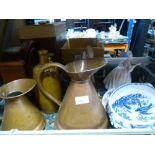 Crate mixed items to incl. Copper jugs, pestle and mortar, Doulton figurine etc.