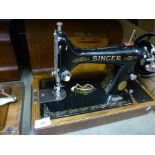 Old cased Singer sewing machine Y8756749 together with a Vesta example