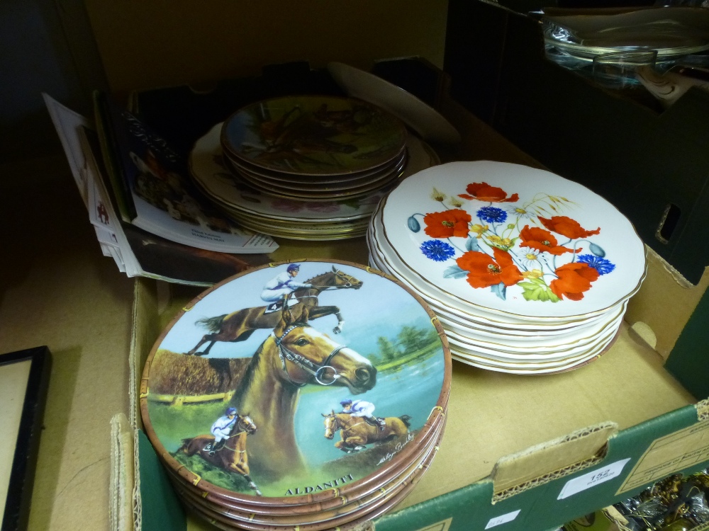 One box of collector's plates of a floral theme and horse racing theme, to include 'Woodland Roses',