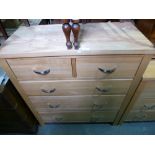 Contemporary oak chest of 2 short and 3 long drawers