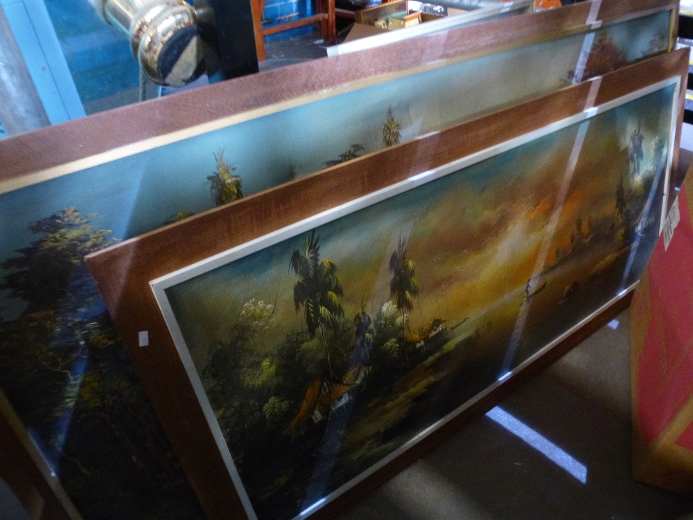Large oriental oil paintings and three others
