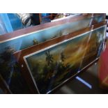 Large oriental oil paintings and three others