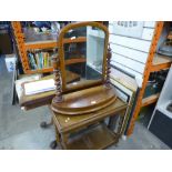 Victorian mahogany barley twist dressing table mirror and oak tea trolley