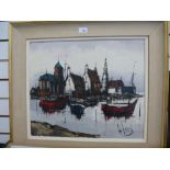 A mid 1960's oil of fishing village signed Gelder, 53 x 45 cms