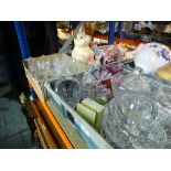 Crate of mixed crystal glassware to incl. fruit bowls, vases, basket etc. and box of good quality