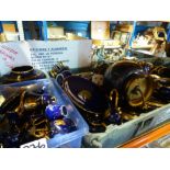 Crate of blue and gold Limoges china to incl. lamp, vases, plates, lidded pots etc.