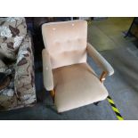 Vintage pink velvet upholstered armchair