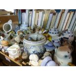 Box of mixed figurines, blue and white china etc.