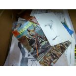 Box of vintage ephemera incl. advertising posters, sketches etc.