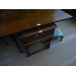 Oak chest 2 drawers, carved oak coffee table with a drawer, loom laundry basket etc.