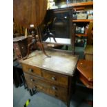 Vintage oak dressing chest with mirror above, 2 short and 2 long drawers