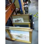 A quantity of framed pictures, some glazed, many of which depicting sail boats