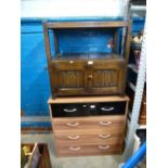 Dark oak two tier shelf with cupboard and modern chest of drawers