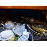 Two boxes of mixed china to include Queen Anne, Royal Stafford, Booths and a small wooden box of