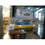 A boxed Dinky Coles crane, tank and a 296 bus