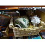 A quantity of sundry items to include writing slope, modern 6 drawer desk tidy, sea shells, tri-fold