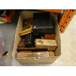 A box of various wooden boxes, etc