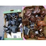 Vintage cameras; 2 crates of cameras incl. Minolta, Miranda, Halina, Kodak, lenes etc and 2 cased