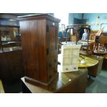 Hardwood pot cupboard with cupboard above drawers and a small painted hanging shelves with 2 drawers