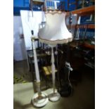 Turned mahogany standard lamp, cream painted and gilt example and another