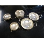 A pair of silver salts, weight approx 2.53 oz, silver pin box, gross weight approx 3.57 oz and a