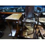 Old miniature oak armchair, nest of 3 tables, rectangular coffee table and hardwood and marble