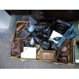 2 crates of vintage cameras, lens etc. to include Kodak, Olympus, Minolta, cannon, Hanimex,