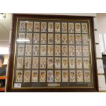 A Framed set of Cricketers 1934 cigarette cards and a frame of Odgens Cinema Gold cigarette cards