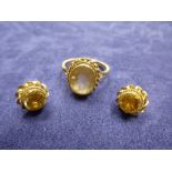 9ct yellow gold dress ring set with yellow stone, size N, marked 375 and pair of matching