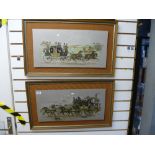 Two engraved and painted pictures depicting carriages