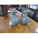 A pair of Palissy ware majolica jug decorated with lizard etc A/F