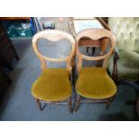 Pair of Victorian pine dining chairs upholstered in gold velvet