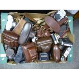 Vintage cameras; crate of vintage cameras to include Kodak, Miranda, Paxina, Jhagge etc