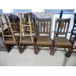 Set of 4 oak dining chairs and a mahogany framed tapestry seat armchair
