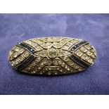 Pretty ART DECO white metal sapphire brooch, inset with marcasite, marked 955, possibly French