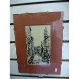 Pair of glazed pen & ink drawings, one Venetian scene, signed ZORN