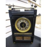 Late 19th Century slate cased bracket clock with silvered dial and ornate decorative finials