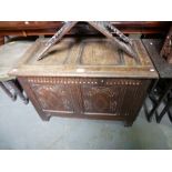 Antique oak panelled coffer with carved panels, Middle Eastern