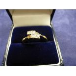 Art Deco style 18ct yellow gold dress ring set with four diamonds, size V, total weight approx 2.7g,