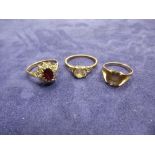 Three 9ct yellow gold dress rings, marked 375, total gross weight approx 6.6g