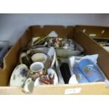 Two boxes of collectables to include china ornaments, silver plate cutlery, along with a box of