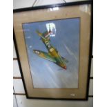 Pair of glazed watercolours of military aircraft, one signed RAB