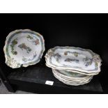 An antique Copeland dessert set comprising six plates, two oblong dishes and a circular dish
