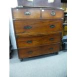 A pearl mahogany 19th Century 5 draw campaign chest with original feet and inset brass handles