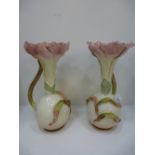 Pair of Austrian pretty fluted vases in the form of flower heads by Carlsbad - one AF
