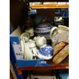 Ome box of mixed china, some of oriental design including vases, teapots, plates, cups, etc